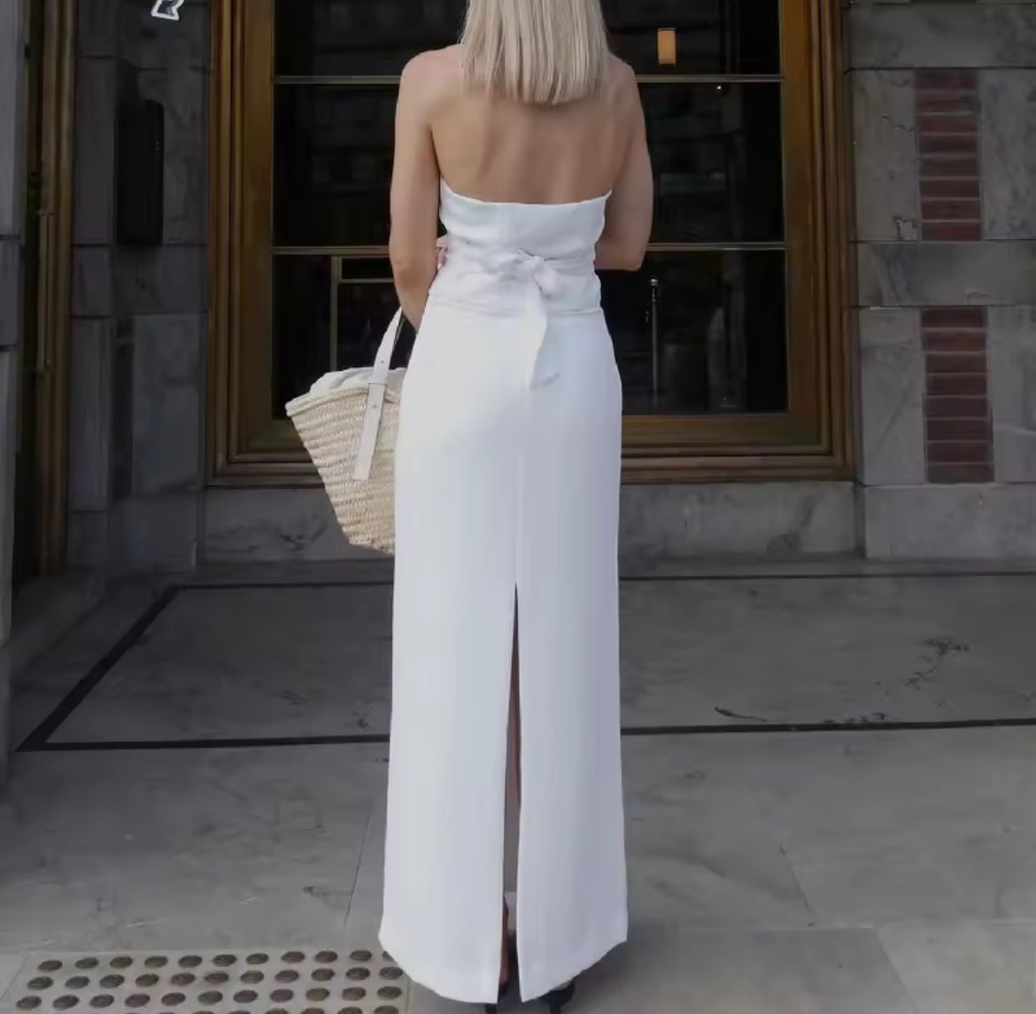 Women 2 Piece Summer Outfits Solid Color Button Halter Tops and Slit Long Skirt Set for Streetwear y2k Aesthetic Clothes