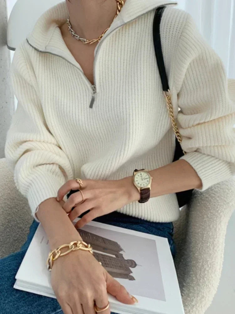 Women's Sweaters 2025Autumn Winter Long Sleeve Top Loose Knitted Turtleneck Zipper Fashion Pullover Women Oversized Sweater