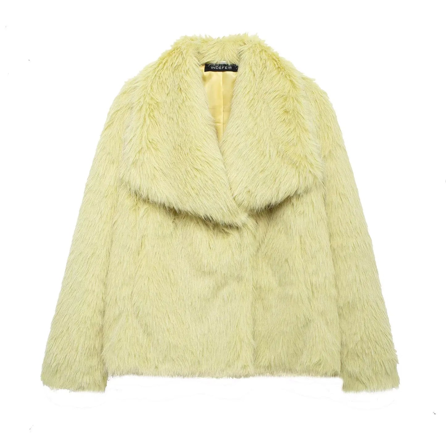 Women's Fashion Winter Solid Thick Warm Faux Fur Coat Lapel Collar Long Sleeves Female Chic Lady Casual Outfits Winter Coats