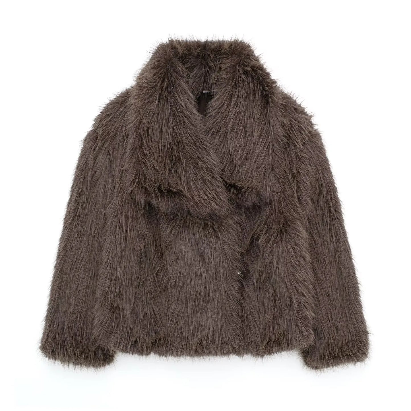 Women's Fashion Winter Solid Thick Warm Faux Fur Coat Lapel Collar Long Sleeves Female Chic Lady Casual Outfits Winter Coats