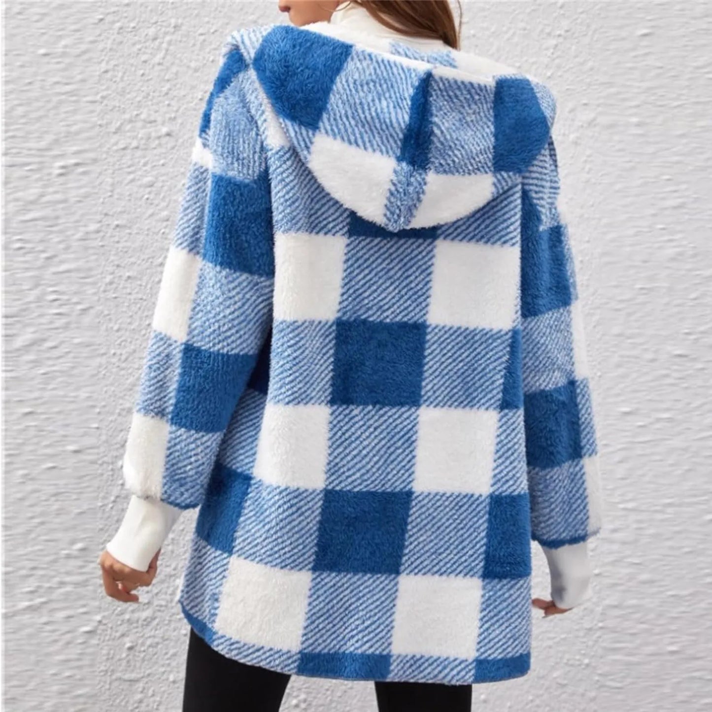 Lapel Plush Elegant Coats Plaid Faux Fur Outwear Loose Trend Women Long Sleeve Pockets Long-Cut Coats Winter Women Faux Fur Coat