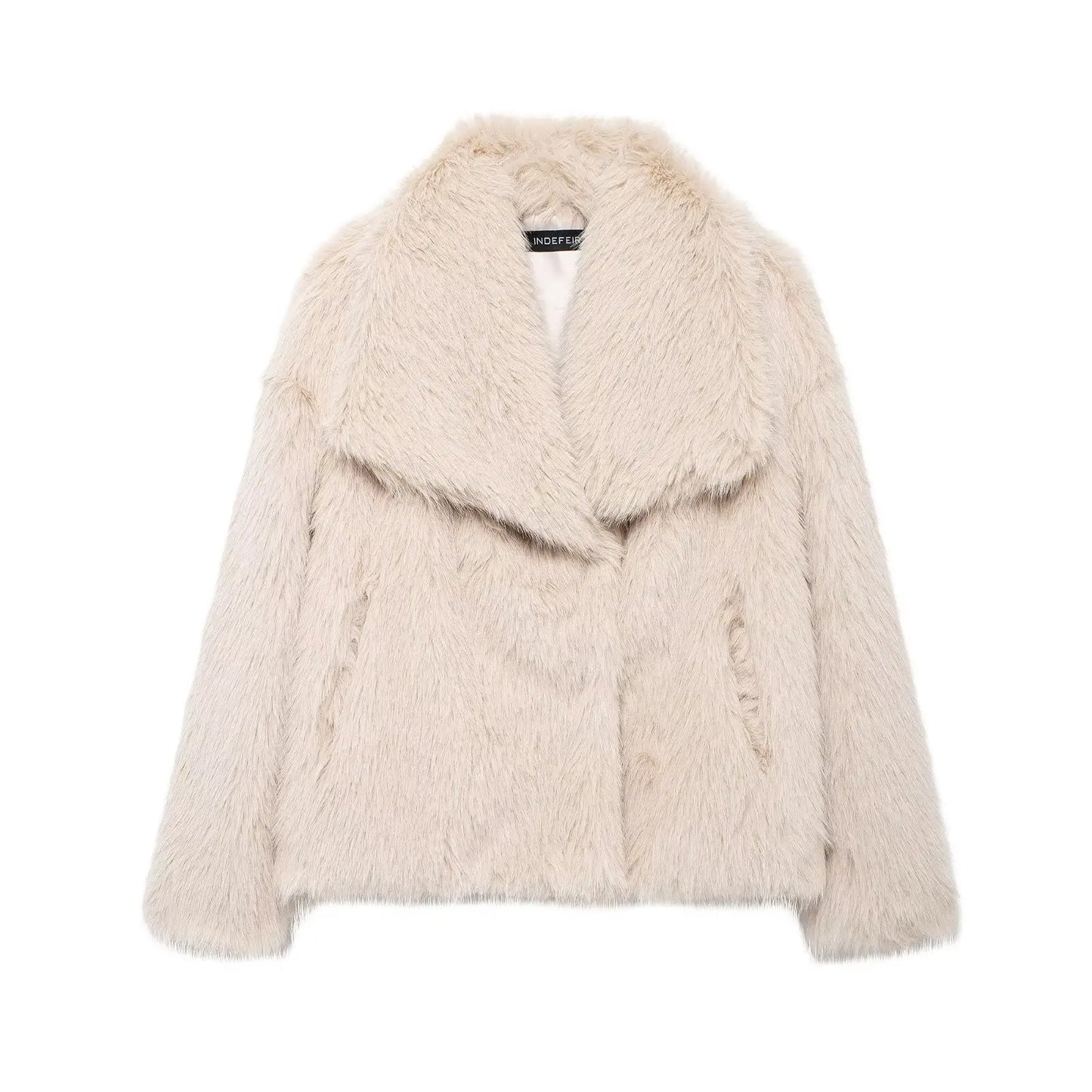 Women's Fashion Winter Solid Thick Warm Faux Fur Coat Lapel Collar Long Sleeves Female Chic Lady Casual Outfits Winter Coats