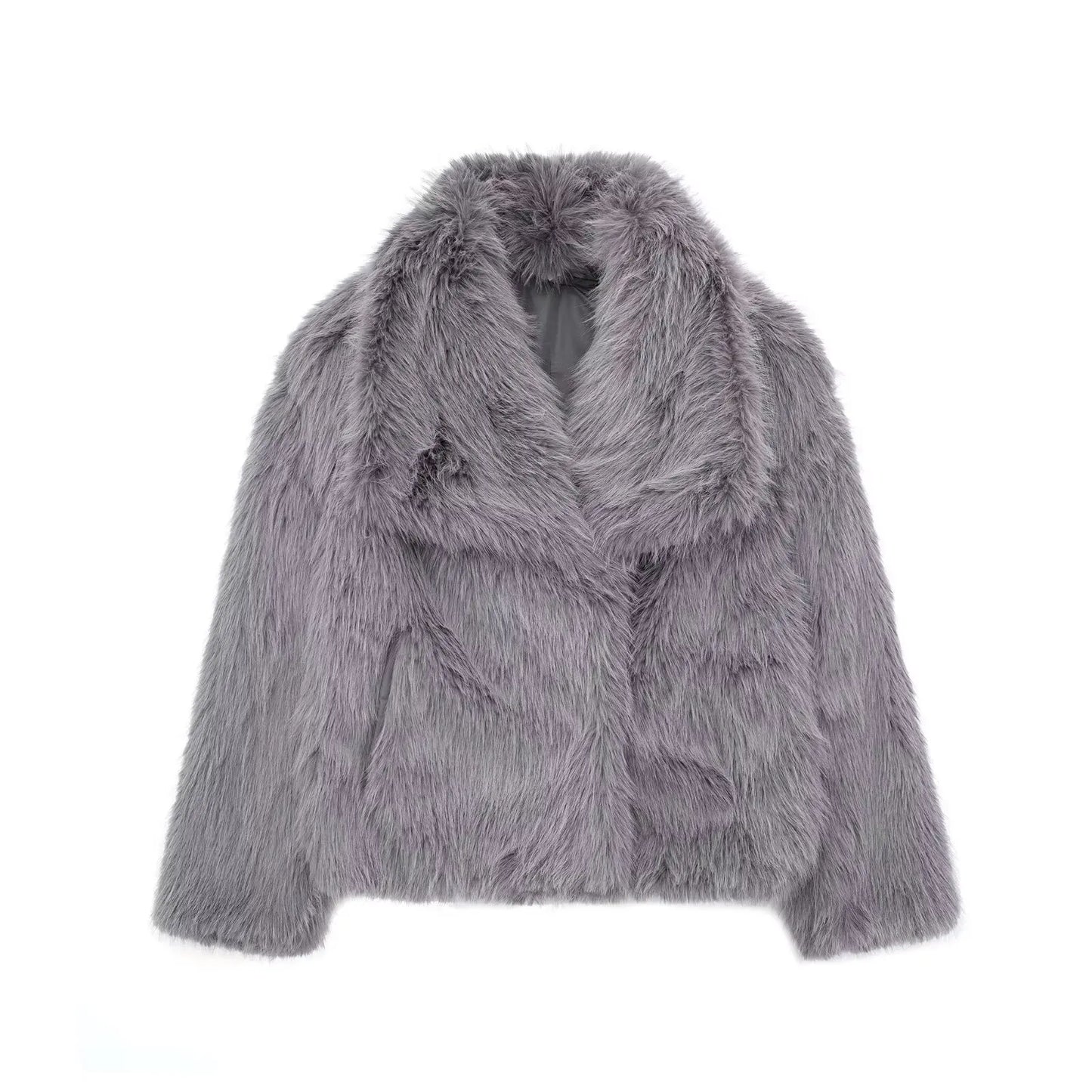 Women's Fashion Winter Solid Thick Warm Faux Fur Coat Lapel Collar Long Sleeves Female Chic Lady Casual Outfits Winter Coats
