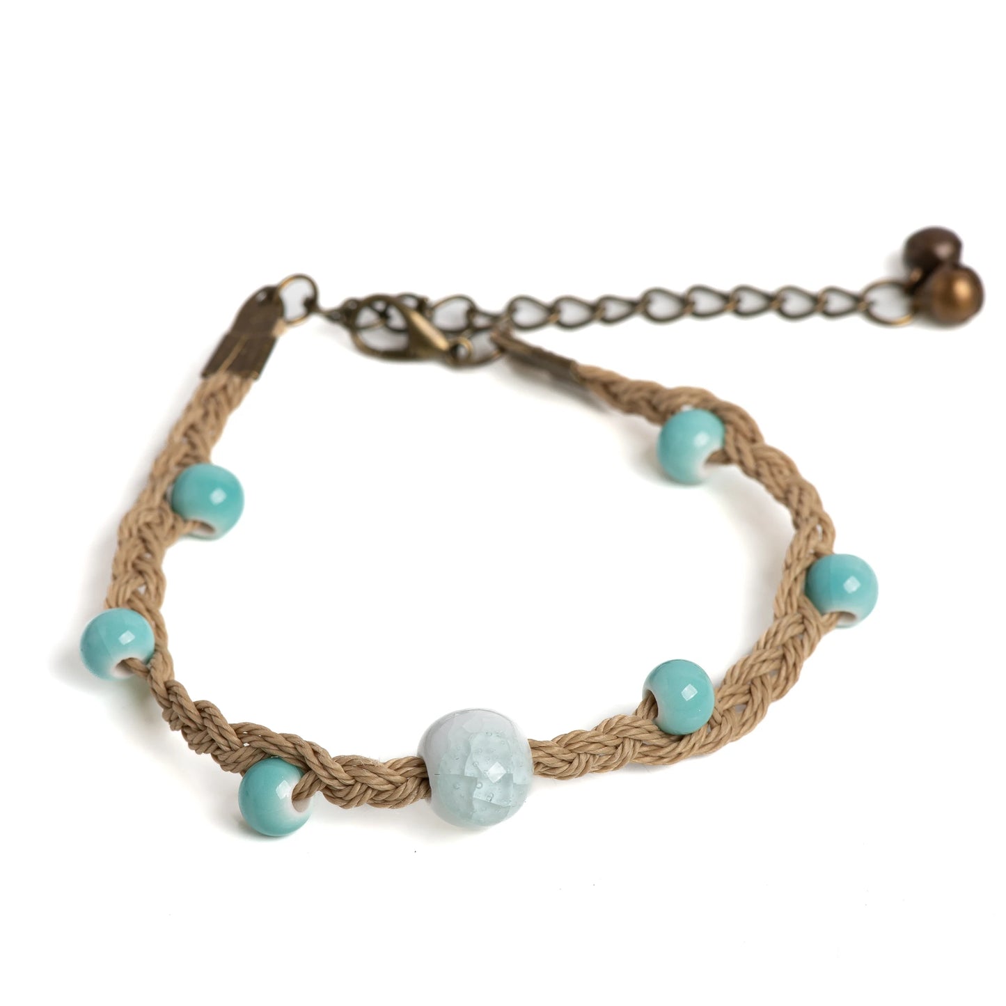 Braided Knot Ceramic Bracelet Handmade Adjustable Jewelry in Crackle Blue and Pink Vintage Jewelry gifts regalo