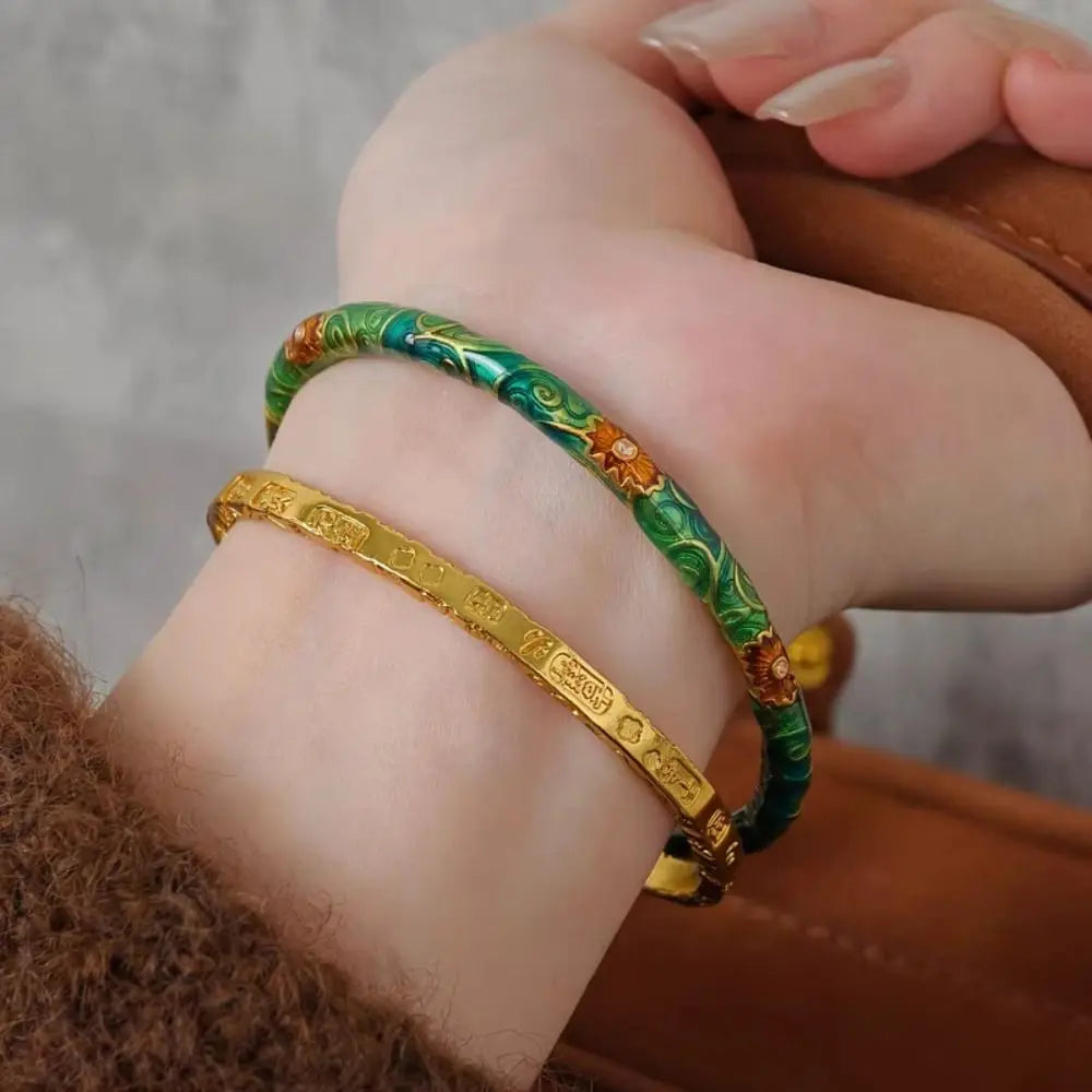 Exquisite Women's Enamel Braclet Open Ring Ethnic Style Chinese Cloisonne Bracelet Hand Jewelry Vintage Filigree Flower Bangle