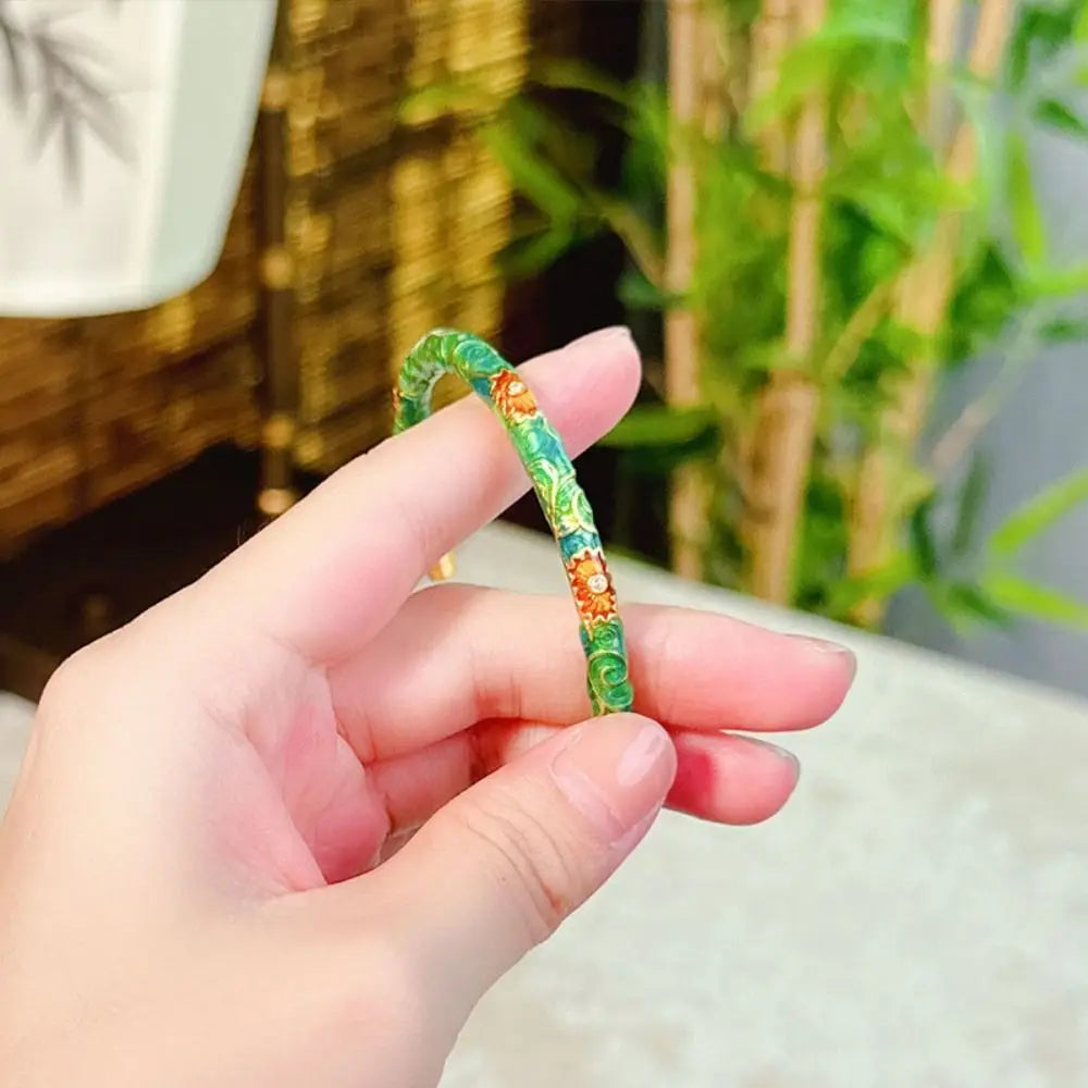 Exquisite Women's Enamel Braclet Open Ring Ethnic Style Chinese Cloisonne Bracelet Hand Jewelry Vintage Filigree Flower Bangle