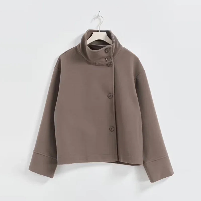 Stand Collar Women Winter Woolen Coats Single Breasted Loose Female Long Sleeve Jacket Autumn Office Lady Street Short Coat
