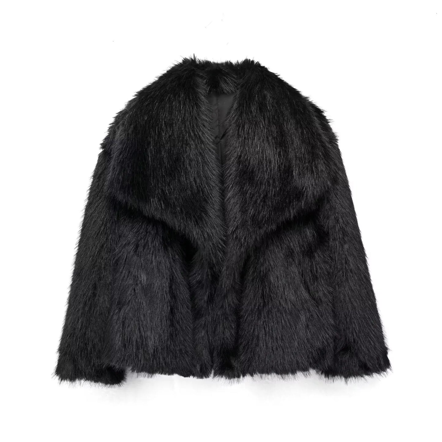 Women's Fashion Winter Solid Thick Warm Faux Fur Coat Lapel Collar Long Sleeves Female Chic Lady Casual Outfits Winter Coats