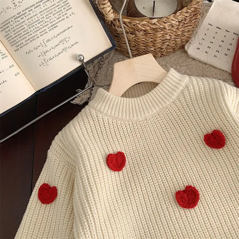 Sweaters for Boys Girls Winter Warm Kids Sweater Red Cartoon Love Knitted Top Christmas Outfit Girls Boys Casual Simple Fashion