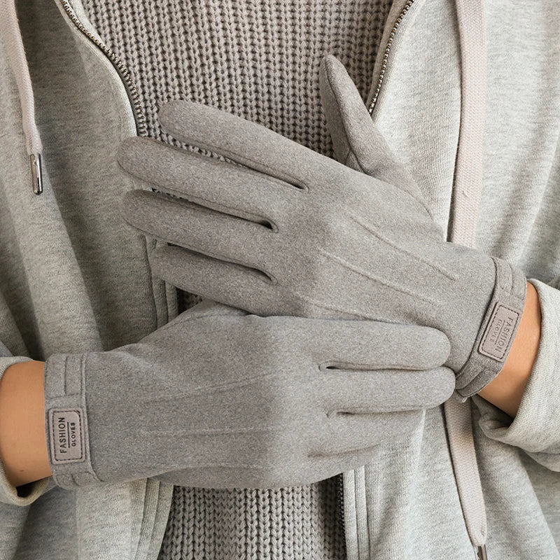 Men's Winter Velvet Gloves, Warm, Windproof and Cold-Proof, Touch Screen Cycling and Driving Gloves, 1 Pair