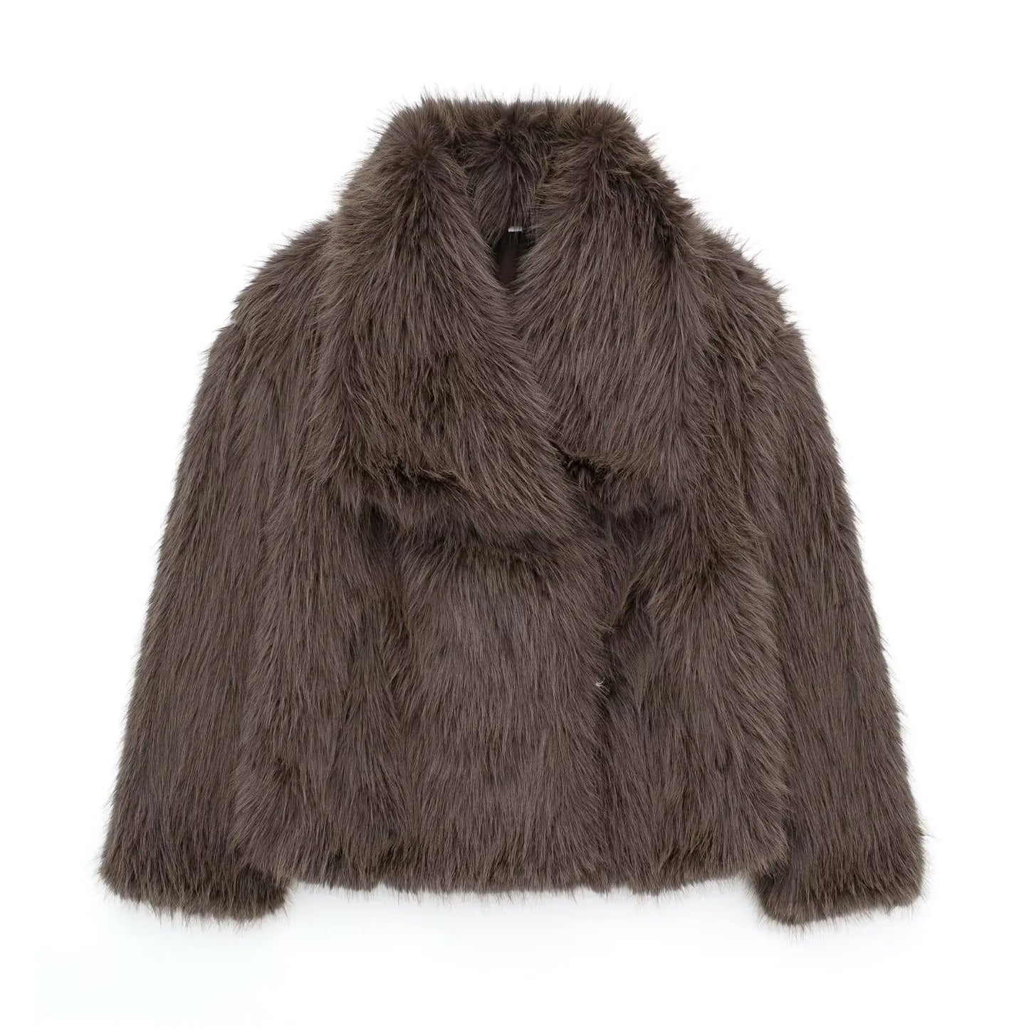 Women's Fashion Winter Solid Thick Warm Faux Fur Coat Lapel Collar Long Sleeves Female Chic Lady Casual Outfits Winter Coats