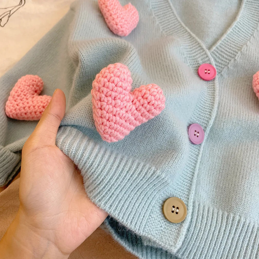 Children's Sweaters Love Decorated Girl's Knitted Cardigan Girls Winter Clothes Sweater Korean Style Toddler Girl Winter Clothes