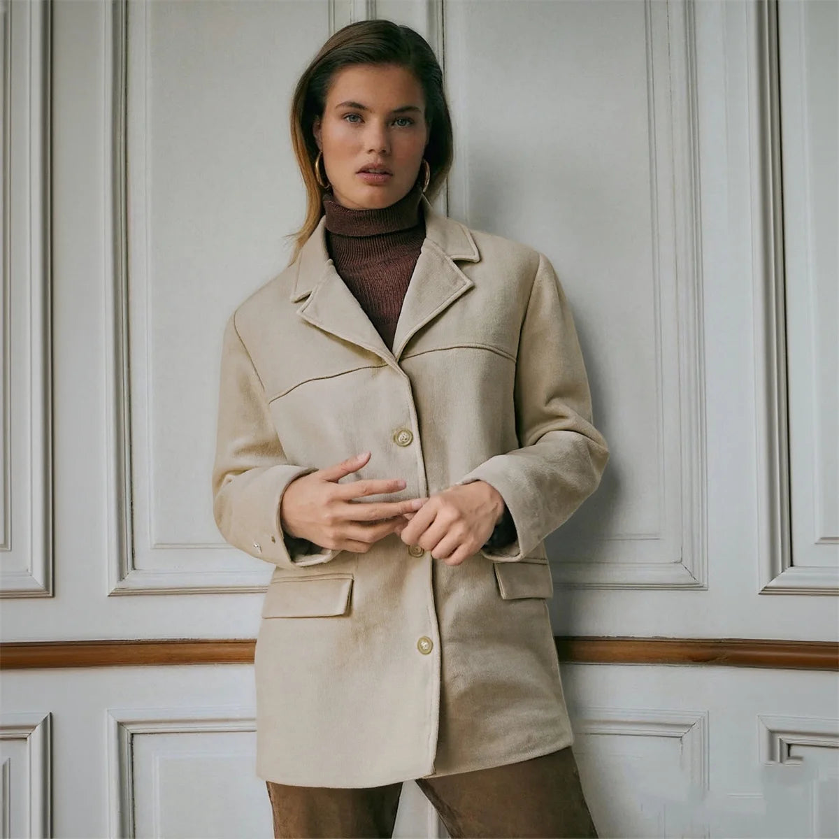 Women Fashion Vintage Leather Jacket 2025 Autumn Winter New In Solid Lapel Single Breasted Coat Street Loose Blazer Outfit Coats
