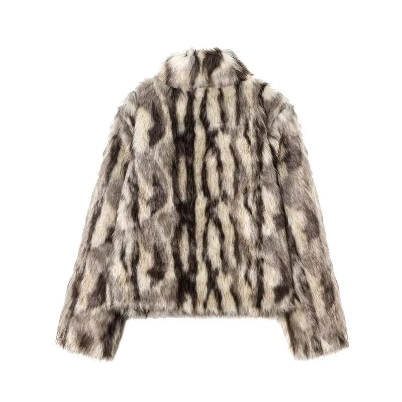 Women's Fashion Faux Fur Warm Coat Autumn Winter Turn-down Collar Long Sleeve Jacket Coats Female Outerwear Chic Tops