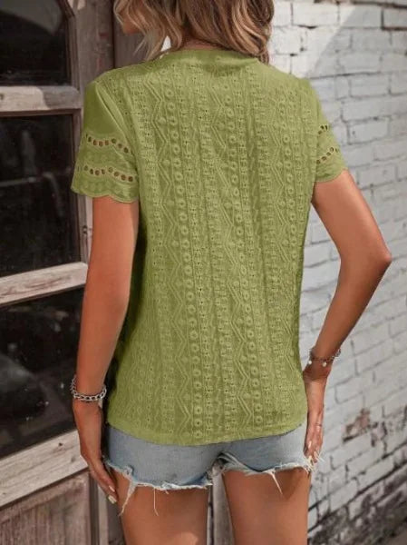 Women's T-shirt COTTON Tops 2024 Summer Street Hollowed Out Simple Solid Color V Casual Shirt Y2k T Shirt White Blusa Mujer Moda