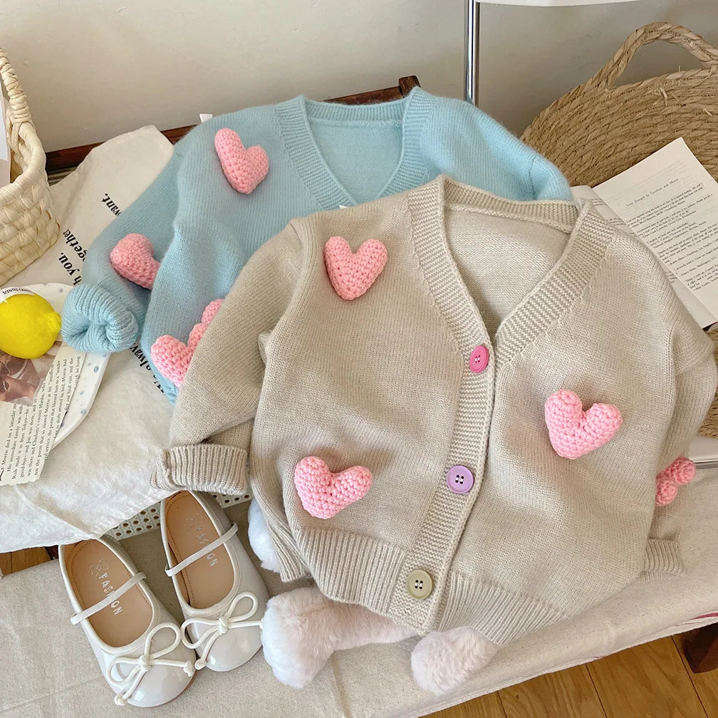 Children's Sweaters Love Decorated Girl's Knitted Cardigan Girls Winter Clothes Sweater Korean Style Toddler Girl Winter Clothes