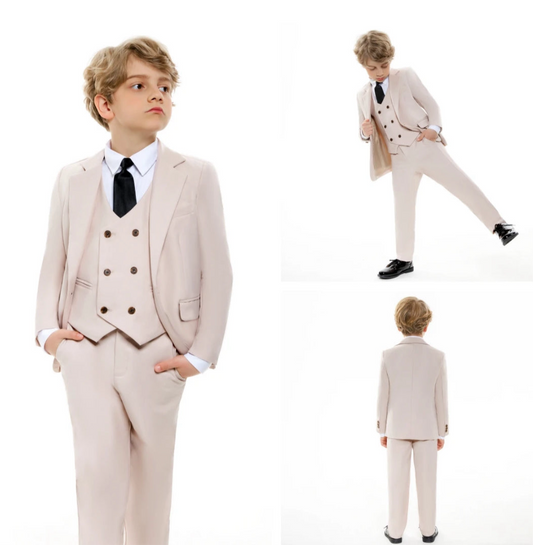 Vintage Brown Formal Suit Set for Kids, 3-14 Years Boy's Tuxedo Set, Blazer, Vest, Pants, Bow-tie, Graduation Party Dresswear