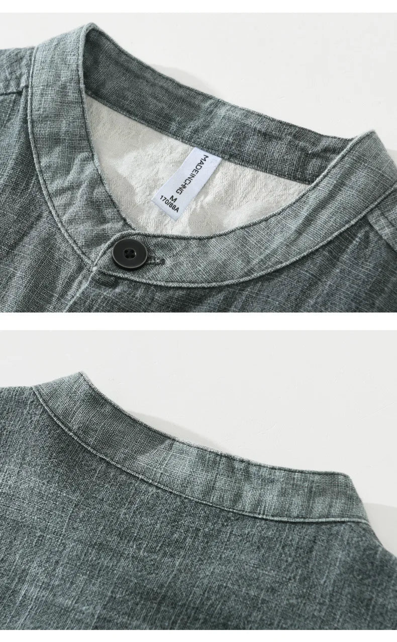 Japanese Vintage Jackets for Men Autumn New Man Jackets Solid Loose Stand Collar Button Cotton Linen Jacket Casual Mens Clothing