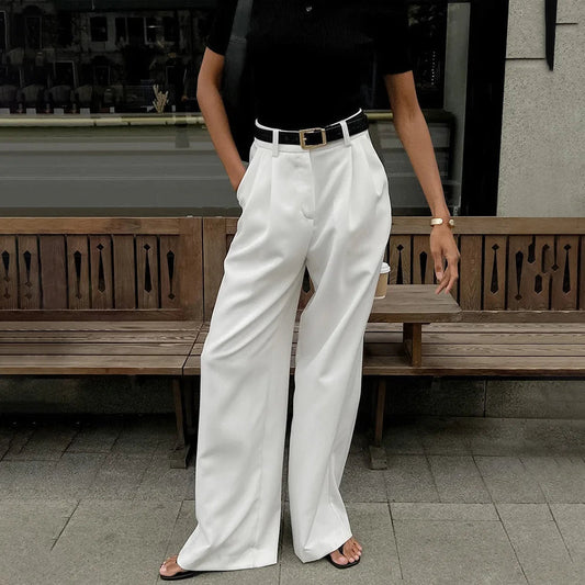 Pure White Trousers Women 2024 Autumn and Winter New High Waist Wide Leg Trousers Commuting All-match Casual Trousers