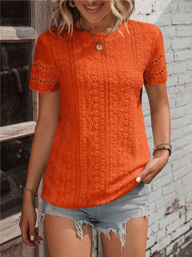 Women's T-shirt COTTON Tops 2024 Summer Street Hollowed Out Simple Solid Color V Casual Shirt Y2k T Shirt White Blusa Mujer Moda