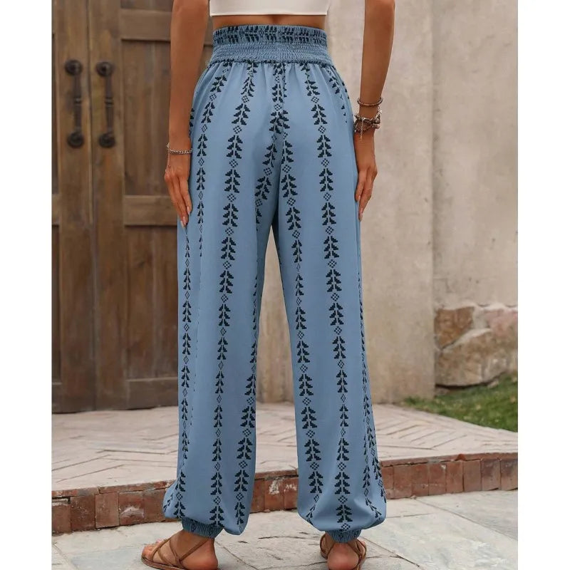 Women's Trousers 2025 Summer Versatile Grid Wide Leg Lantern Pants Casual Pants Lace Up Elastic Waist Long Pants Штаны Женский
