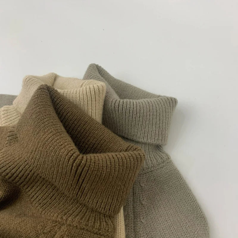 Kids Sweaters Boys Knit Pullover Solid Girls Turtleneck Sweater Knit Outwear