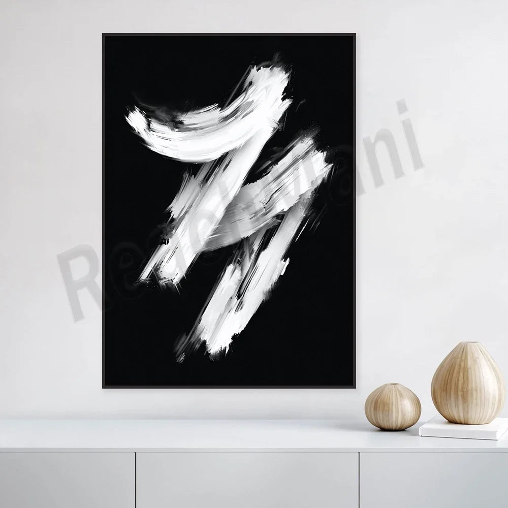 Modern abstract medieval brushstroke poster black and white canvas painting wall art print living room home decor