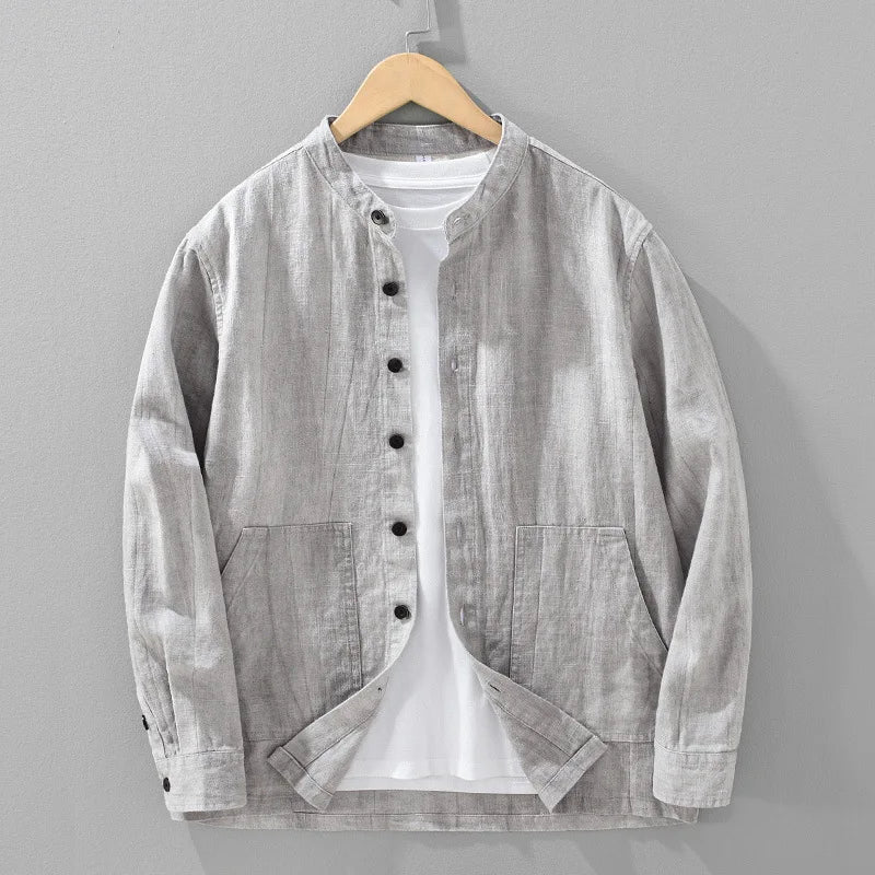 Japanese Vintage Jackets for Men Autumn New Man Jackets Solid Loose Stand Collar Button Cotton Linen Jacket Casual Mens Clothing