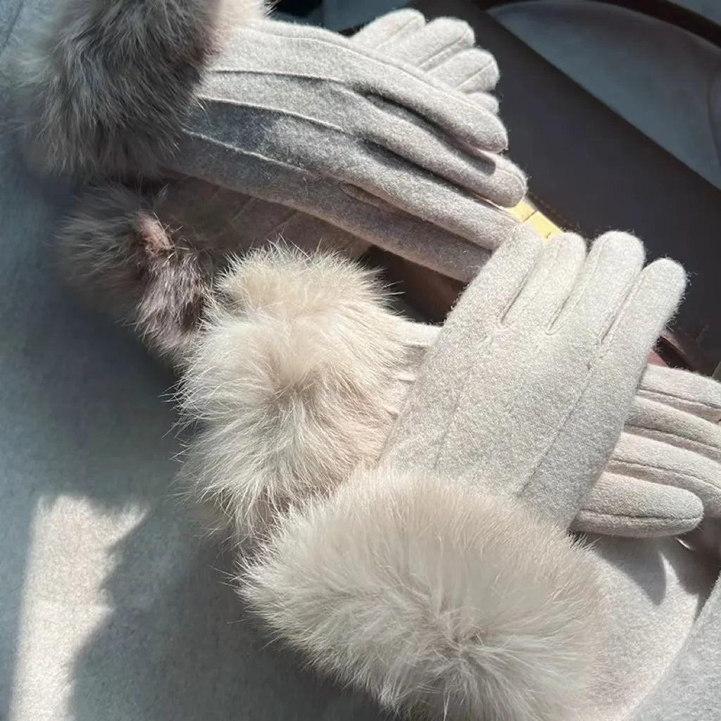 Winter Outdoor New Women's Plush Thick Gloves, Warm Gloves, Cold Resistant Touch Screen Five Finger Riding Gloves