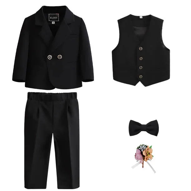 Kid Boys Formal Pink Suit Boy Child Wedding Suit Elegant 2-14Y Boys Suits Outfits Set Gentlemen Kid Jacket Vest Pant Bowtie Suit