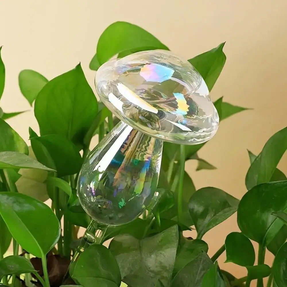 Mushroom Shape Plant Watering Glass Globes Glass Self Watering Mushroom Automatic Watering Device Rainbow