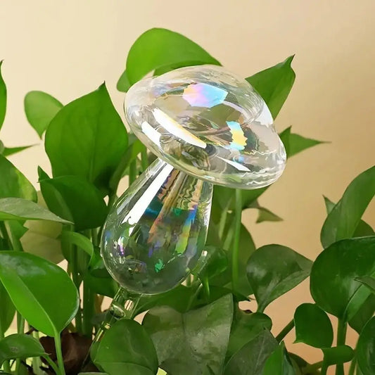 Mushroom Shape Plant Watering Glass Globes Glass Self Watering Mushroom Automatic Watering Device Rainbow