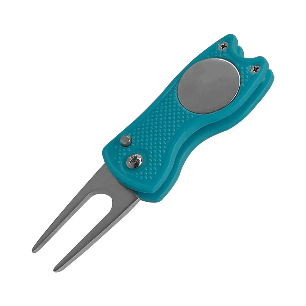 Golf Divot Repair Tool with Golf Ball Tool Pitch Groove Cleaner Putting Green Fork Training Aids Foldable Golf Accessories