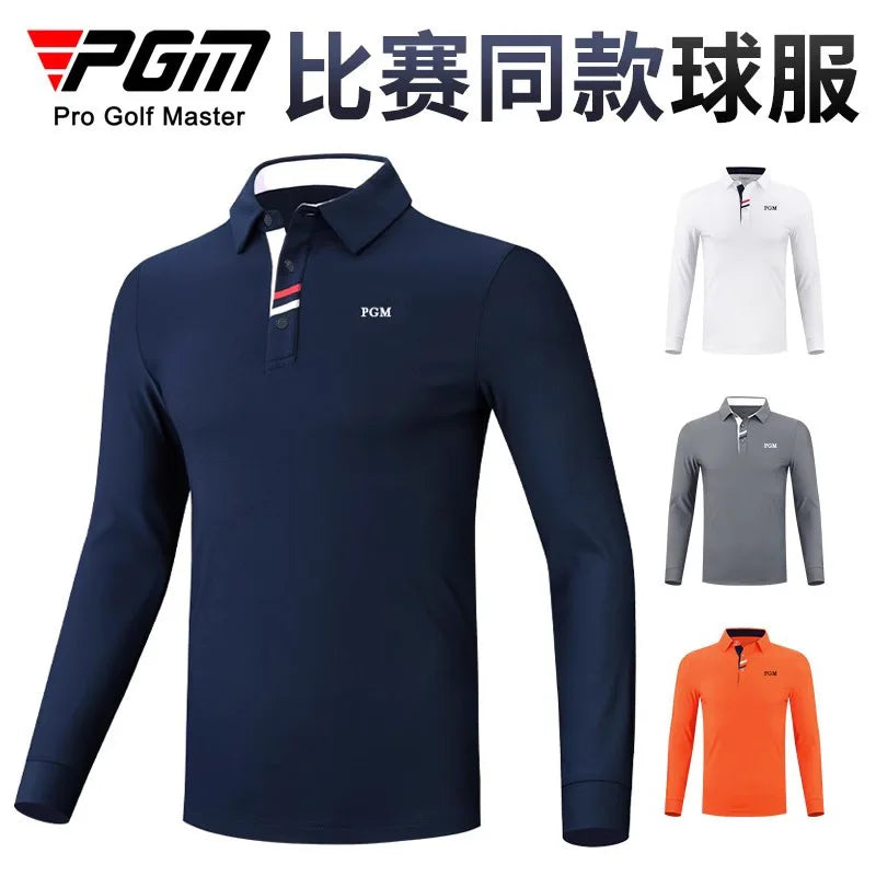 PGM golf clothing men's long-sleeved t-shirt autumn and winter golf warm top clothing men's lapel Polo shirt