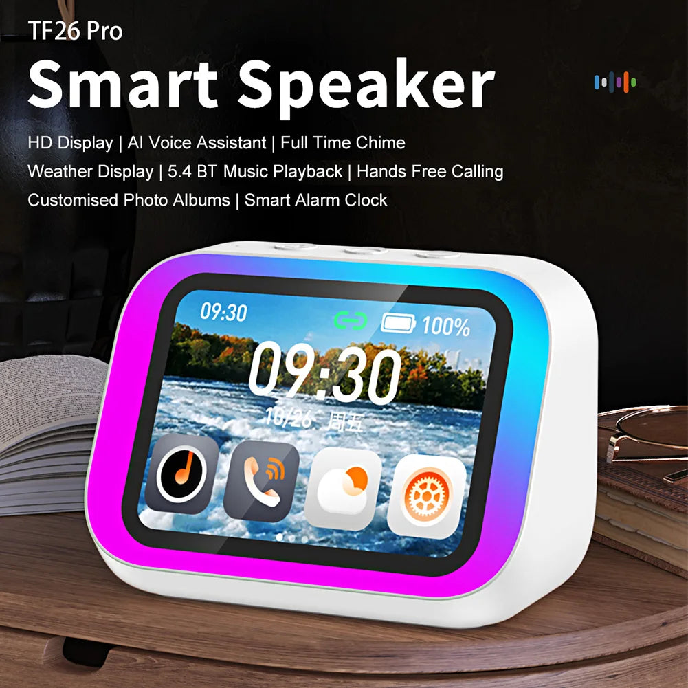 Smart BT Speaker Voice Assistant with HD Screen TYPE-C Charging App Controlled Alarm Clock Info Push Notifications Music Player