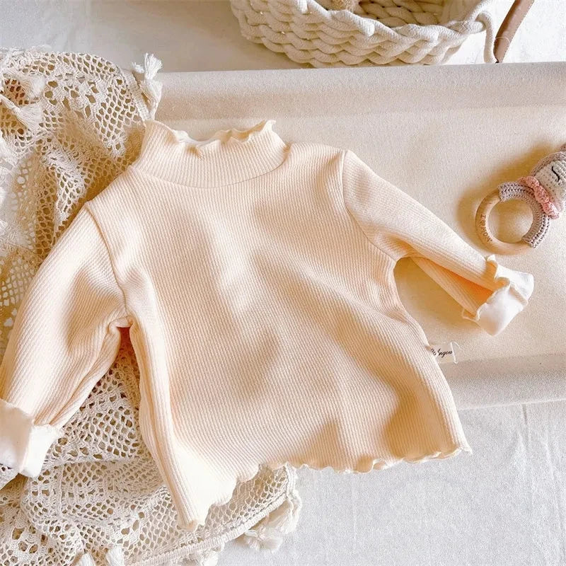 Baby Girls Sweater Fall Winter Kids Warm Top Sweater Children Solid Half High Collar Bottom Shirt 0-10 Year Cute Casual Clothing