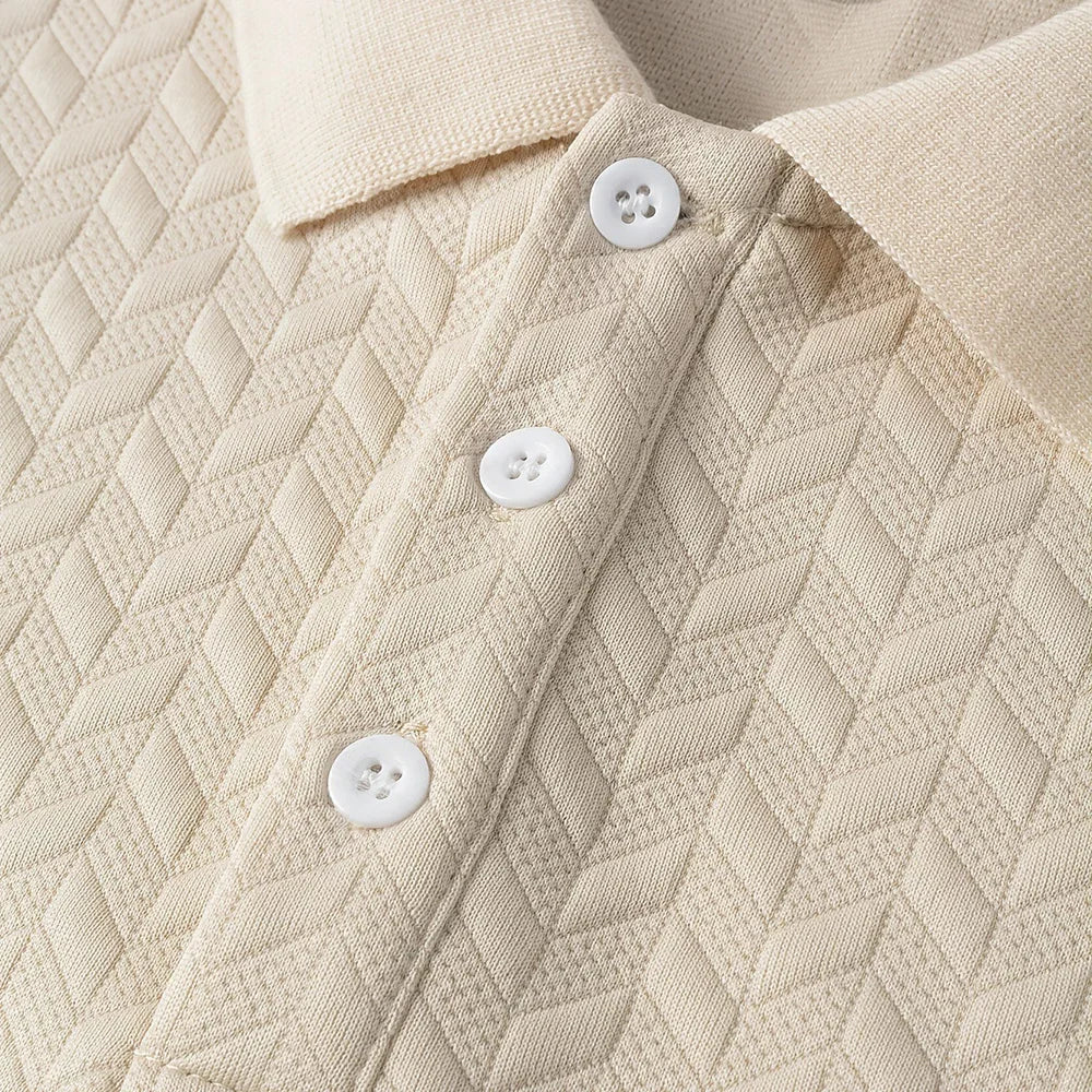 Men's Heavyweight Polo Shirt Spring Summer Short-sleeved Jacquard T-shirt Turn-down Collar Casual Fashion Button Male Clothing