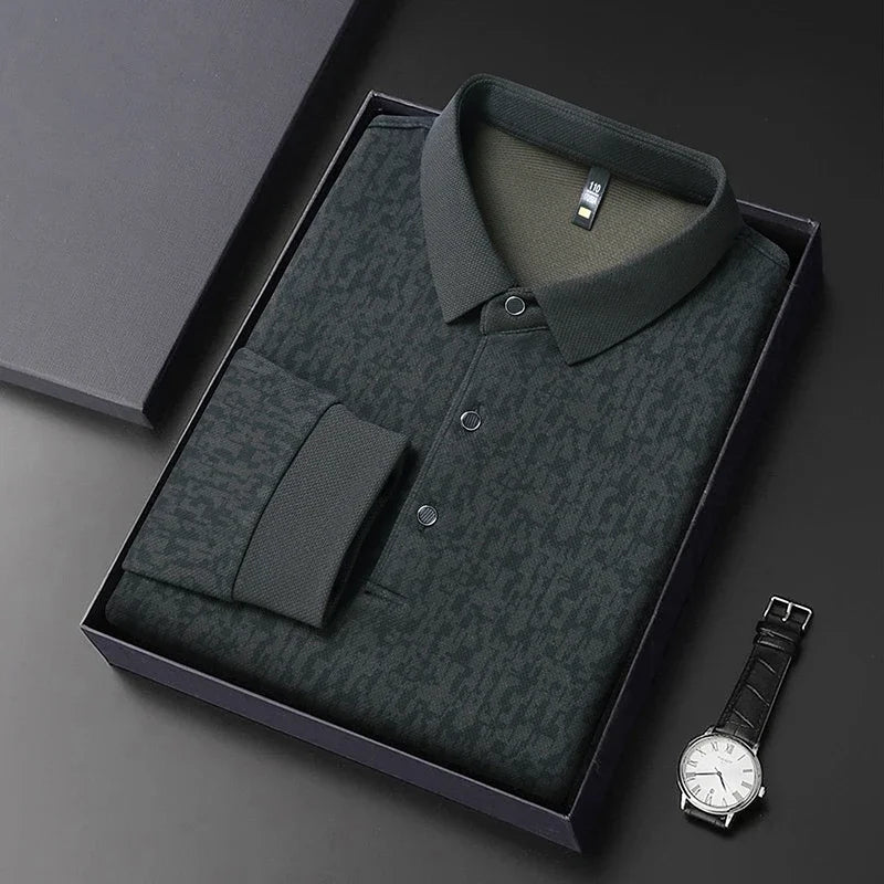 2025 New Men's Casual Fashion Printed Pattern Long Sleeve Polo Shirt Korean Edition Summer T-shirt Comfortable Versatile Top