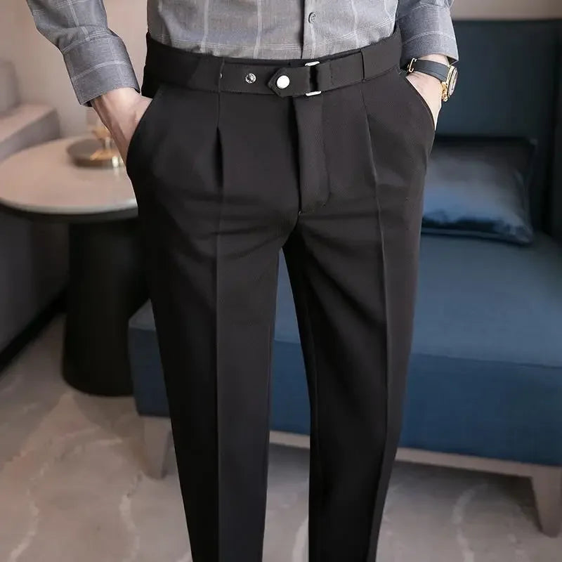 Tressed Trousers For Men Slim Fit White Blue Man Suits Pants Luxury Work Wear Classic Luxury Cheap Korean Style Clothes Formal