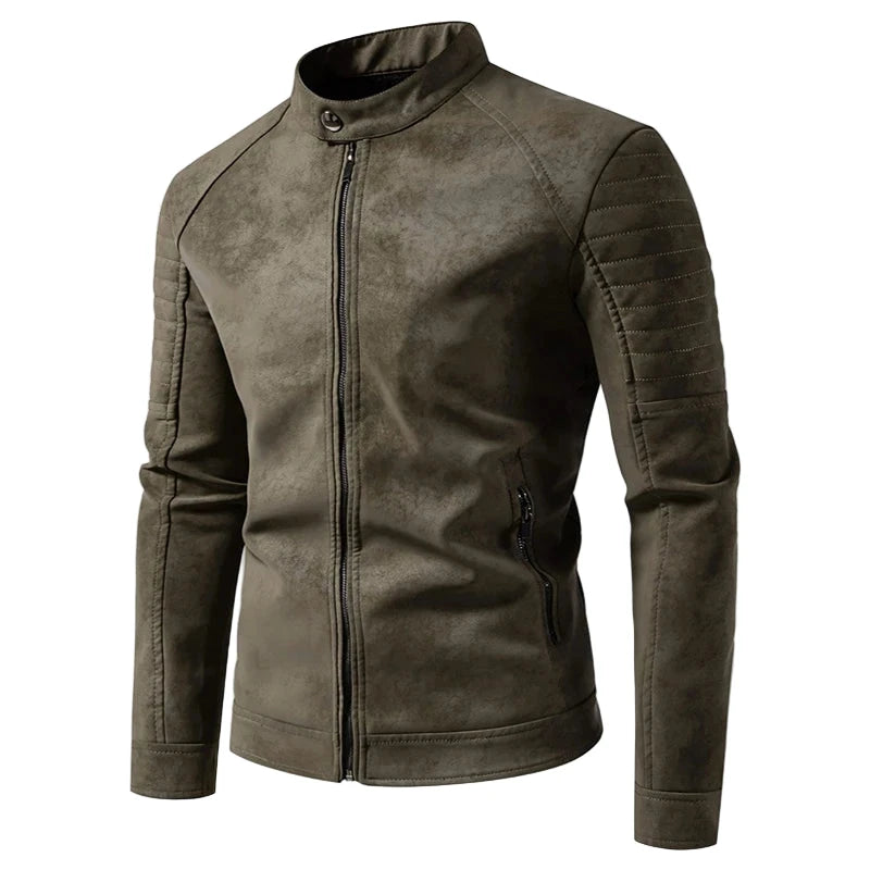 Autumn Winter Breathable Solid Windproof Men Coat New Casual Retro Leather Jacket Outdoors Fashion Versatile Stand Collar Tops