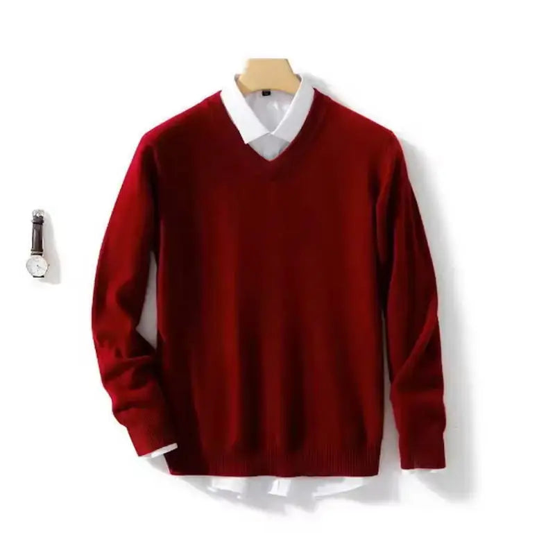 Fashion Men's Sweaters Casual Slim Fit Basic V Neck Knitted Sweater Pullover Male Autumn Winter Warm Knitwear Tops Mens Clothes