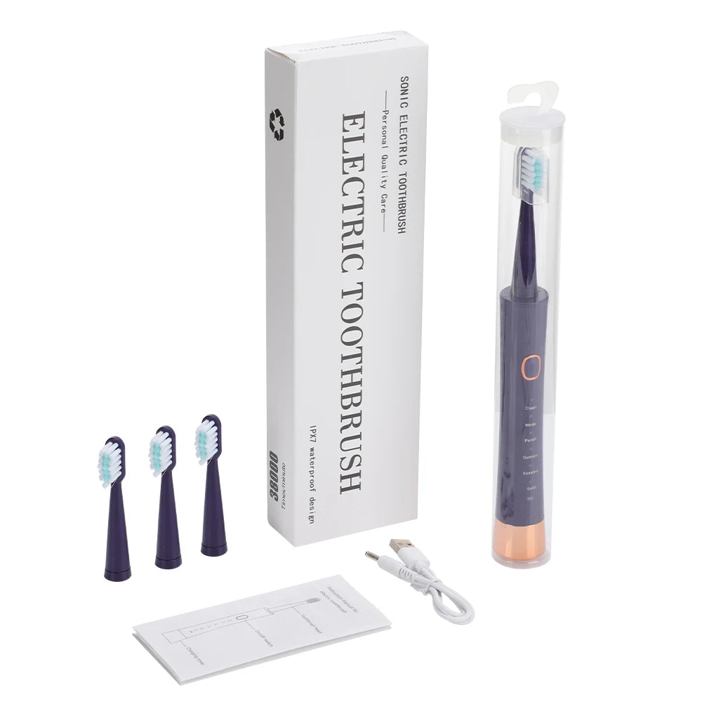 Sonic Electric Toothbrush for Adults Smart Timer  eeth Whitening USB Rechargeable IPX7 Waterproof Replacement Heads