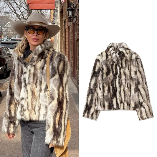 Women's Fashion Faux Fur Warm Coat Autumn Winter Turn-down Collar Long Sleeve Jacket Coats Female Outerwear Chic Tops