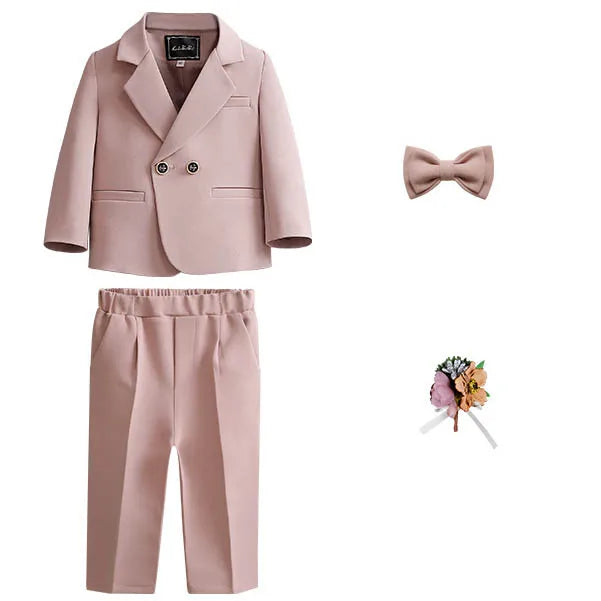Kid Boys Formal Pink Suit Boy Child Wedding Suit Elegant 2-14Y Boys Suits Outfits Set Gentlemen Kid Jacket Vest Pant Bowtie Suit