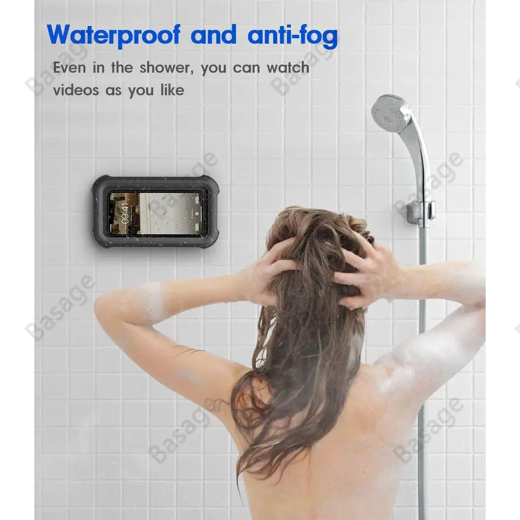 Shower Phone Holder Waterproof 480° Rotation, Adjustable Mirror/Wall Mount Phone Holder for Shower Bathroom Bathtub Kitchen