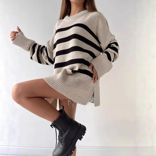 Women's Striped Hoodie Sweater - Casual Style