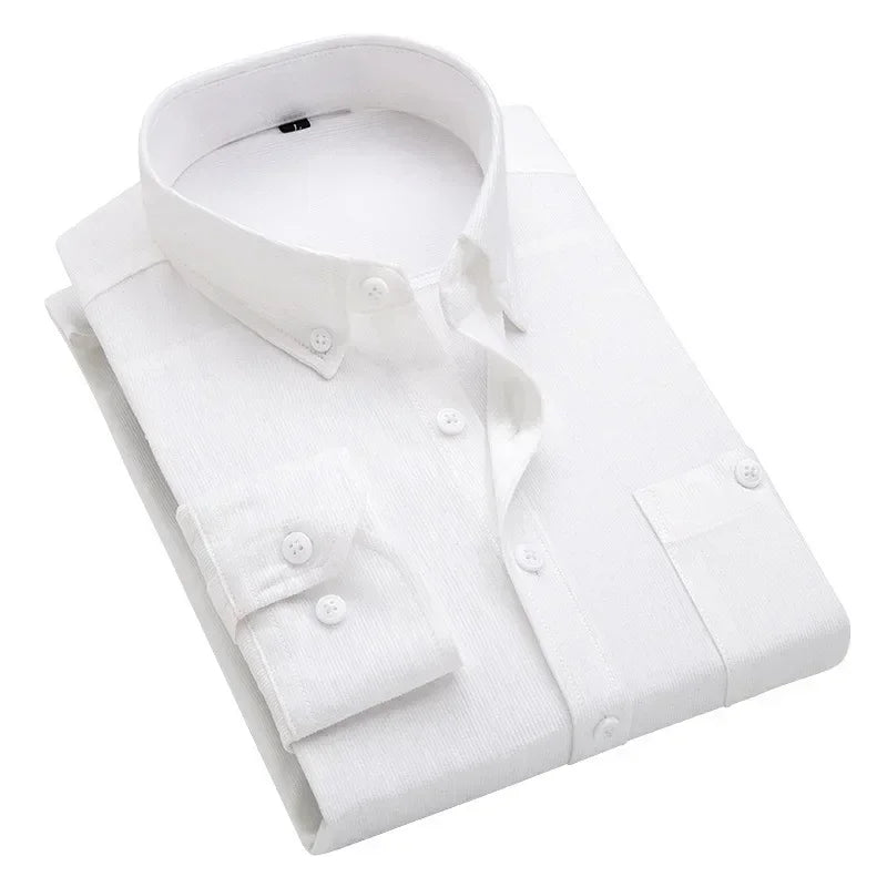 Casual Men Corduroy Shirt 2025 Spring Autumn Long Sleeve Striped T Shirts Male Slim Fit Shirt Turn-down Collar Camisa Masculina