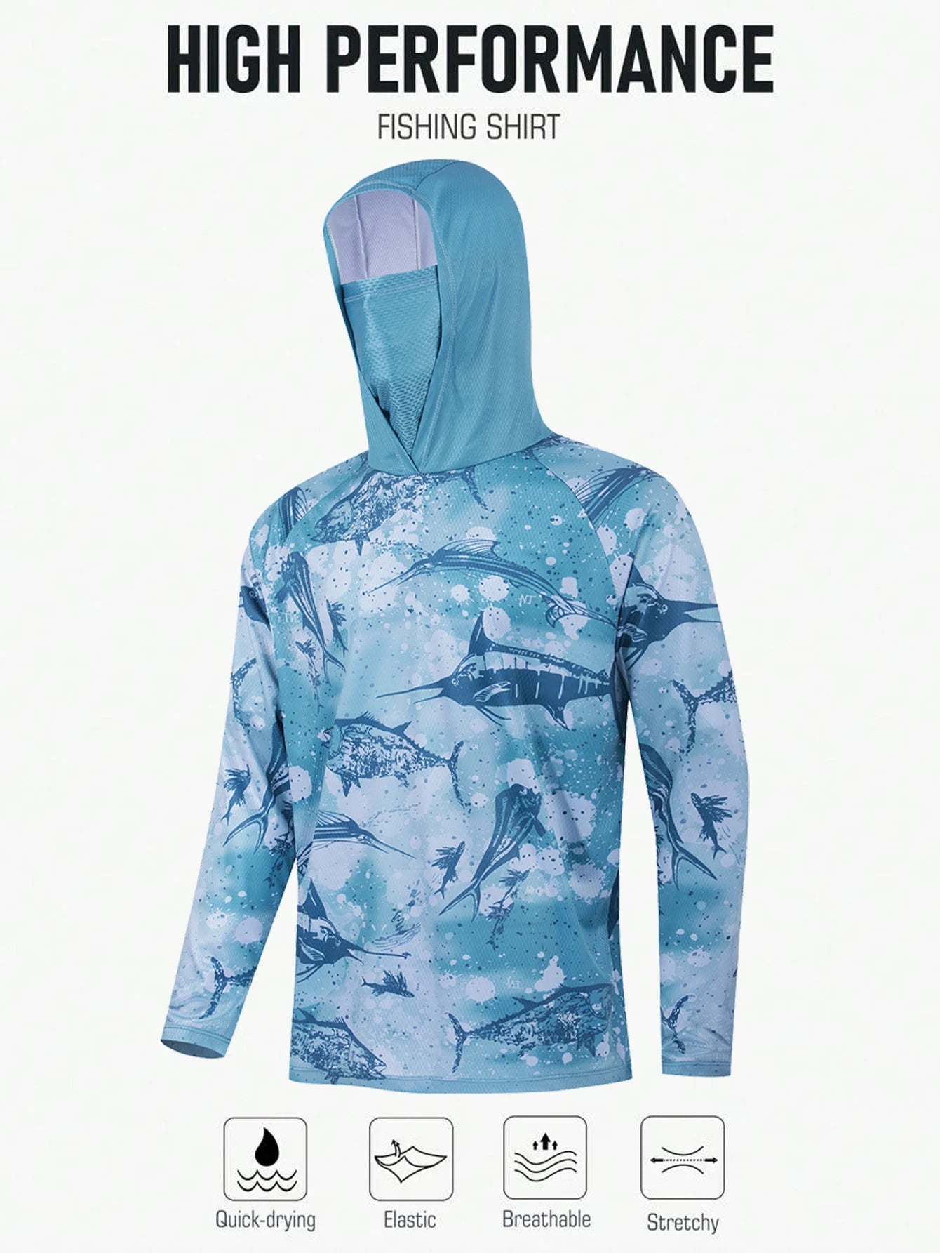 Fishing Shirt Hooded Men Clothes Outdoor Summer Mask Hoodie Sun Uv Protection Performance Jersey