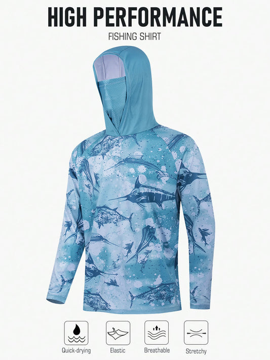 Fishing Shirt Hooded Men Clothes Outdoor Summer Mask Hoodie Sun Uv Protection Performance Jersey