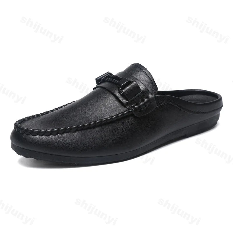 Men Half Slippers 2025 Summer Breathable Mens Casual Shoes Comfortable Walking Loafers Moccasins PU Leather Men Fashion Slippers